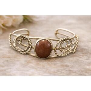 Vintage Alpaca Mexico Cuff Bracelet w/ Brown Stone (Purple Hue) | 22g